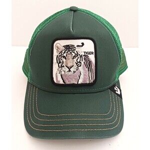 Goorin Bros The Farm White Tiger Snapback Trucker Hat Green Canvas/Mesh